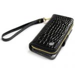 【iPhone SE 5s/5 ケース】Zipper お財布付きダイアリーケース クロコエナメル　ブラック
